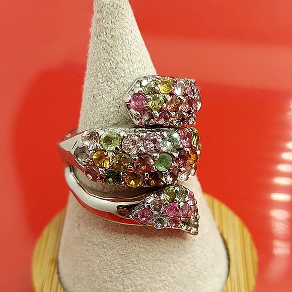 Natural Tourmaline 3mm 14K White Gold on 925 Sterling Silver Ring Sz 6.5 - Picture 8 of 10